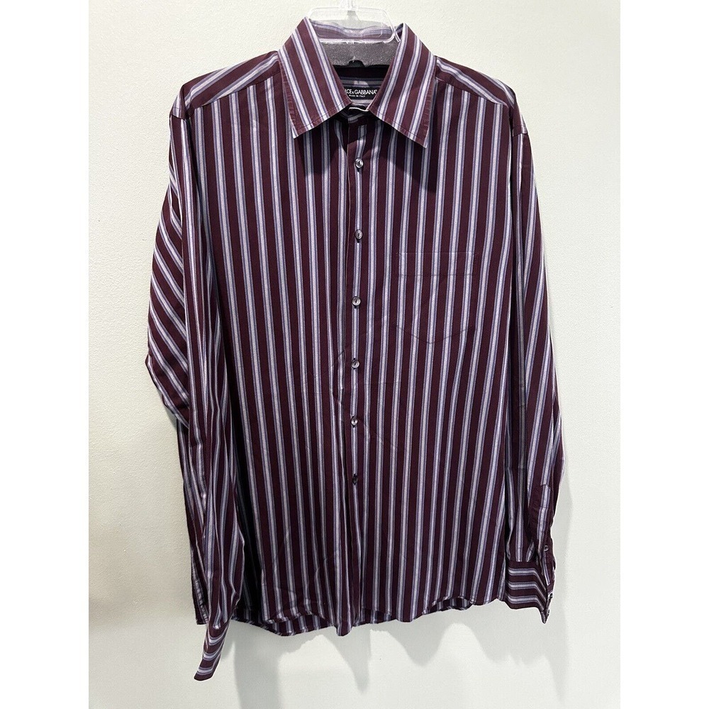 Dolce Gabbana Mens Dress Shirt Sz 17/43 XL Striped Purple Retro Formal Italy - Picture 4 of 10